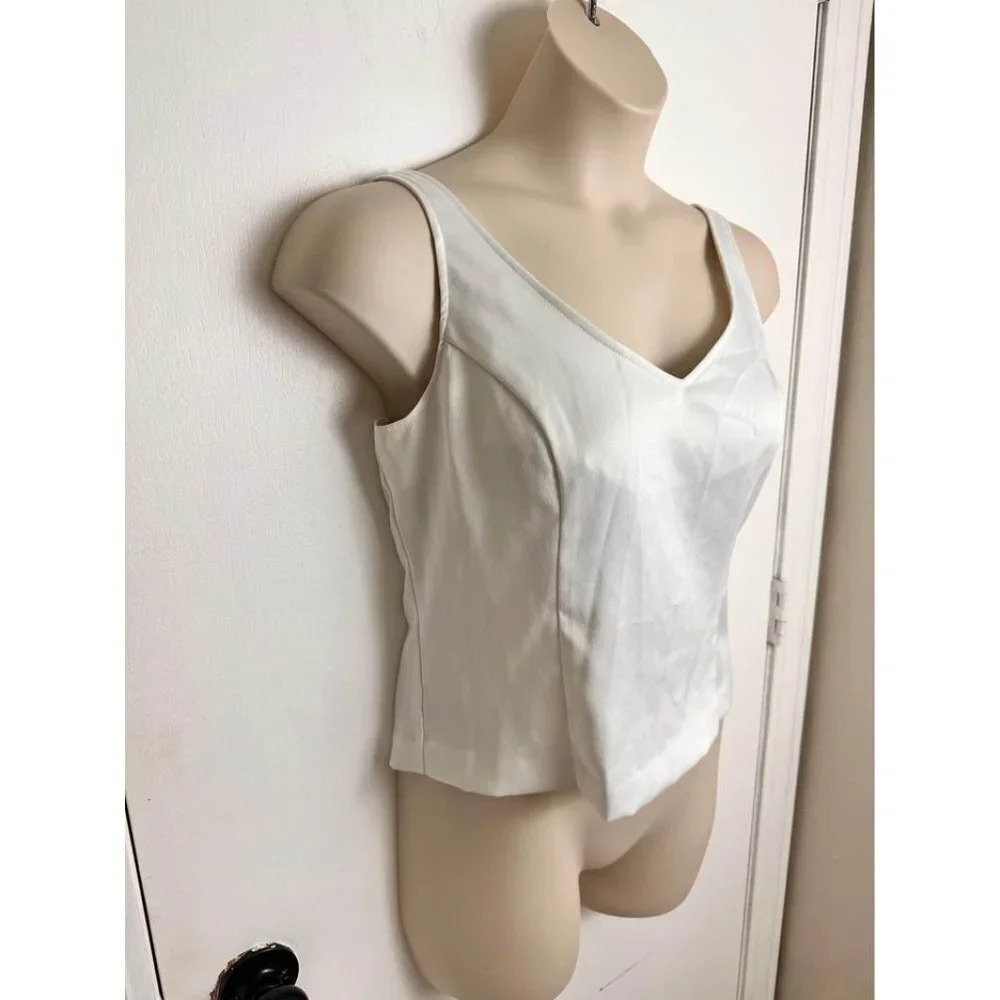 White Satin Sleeveless V-Neck Top Size 12 #0679 - Picture 2 of 6